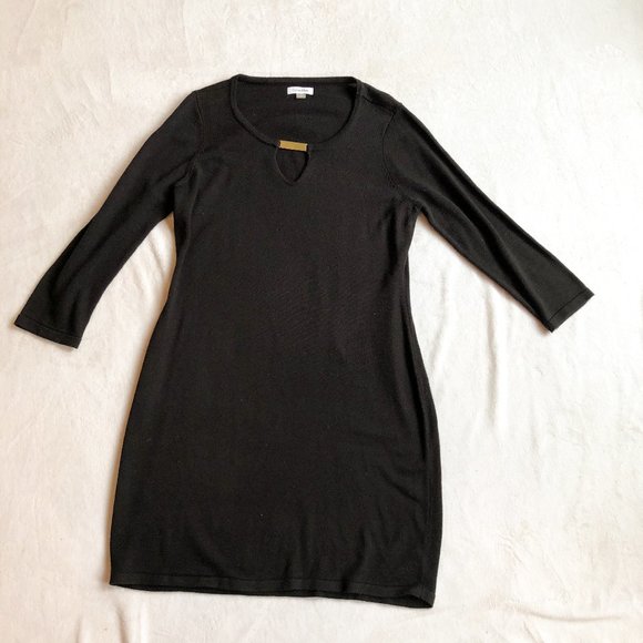 Calvin Klein Dresses & Skirts - Calvin Klein Black V-Neck Dress with Gold Detail